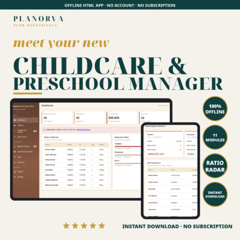 Childcare & Preschool Manager — Daily Sheets, Ratio Checks & Tuition in One Offline App