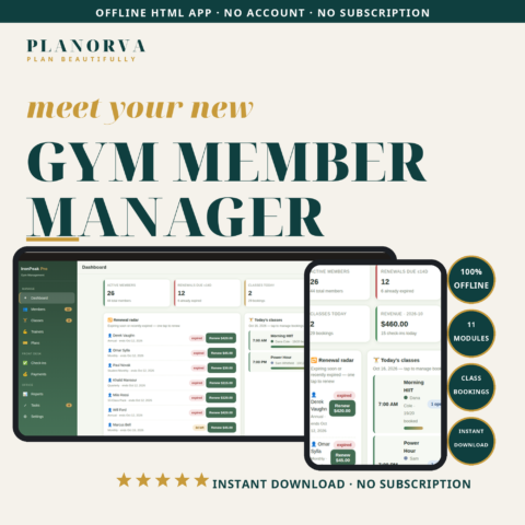 Gym Member Manager — Memberships, Class Bookings, Check-Ins and Trainer Pay in One Offline File