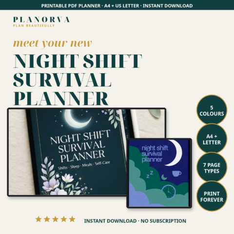 Night Shift Planner PDF — Printable Schedule, Sleep and Meal Tracker for Nurses & Shift Workers