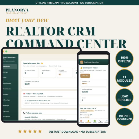 Realtor CRM & Business Planner for Agents: Listings, Leads, Showings and Commissions Offline