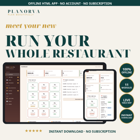 Restaurant Manager — Live Table Map, Tabs, Recipe Food Costs, Reservations and Staff Rota