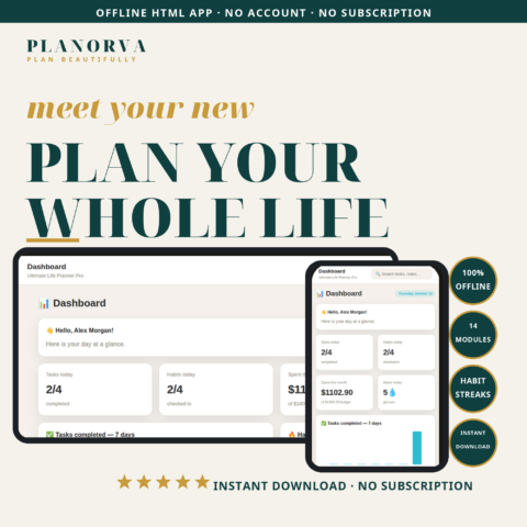 Daily, Weekly & Monthly Life Planner — Tasks, Habits, Goals and Journal in One File