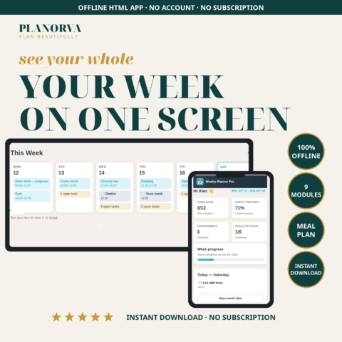 Weekly Planner — Whole Week on One Screen, With Goals, Habits & a 7-Day Meal Plan
