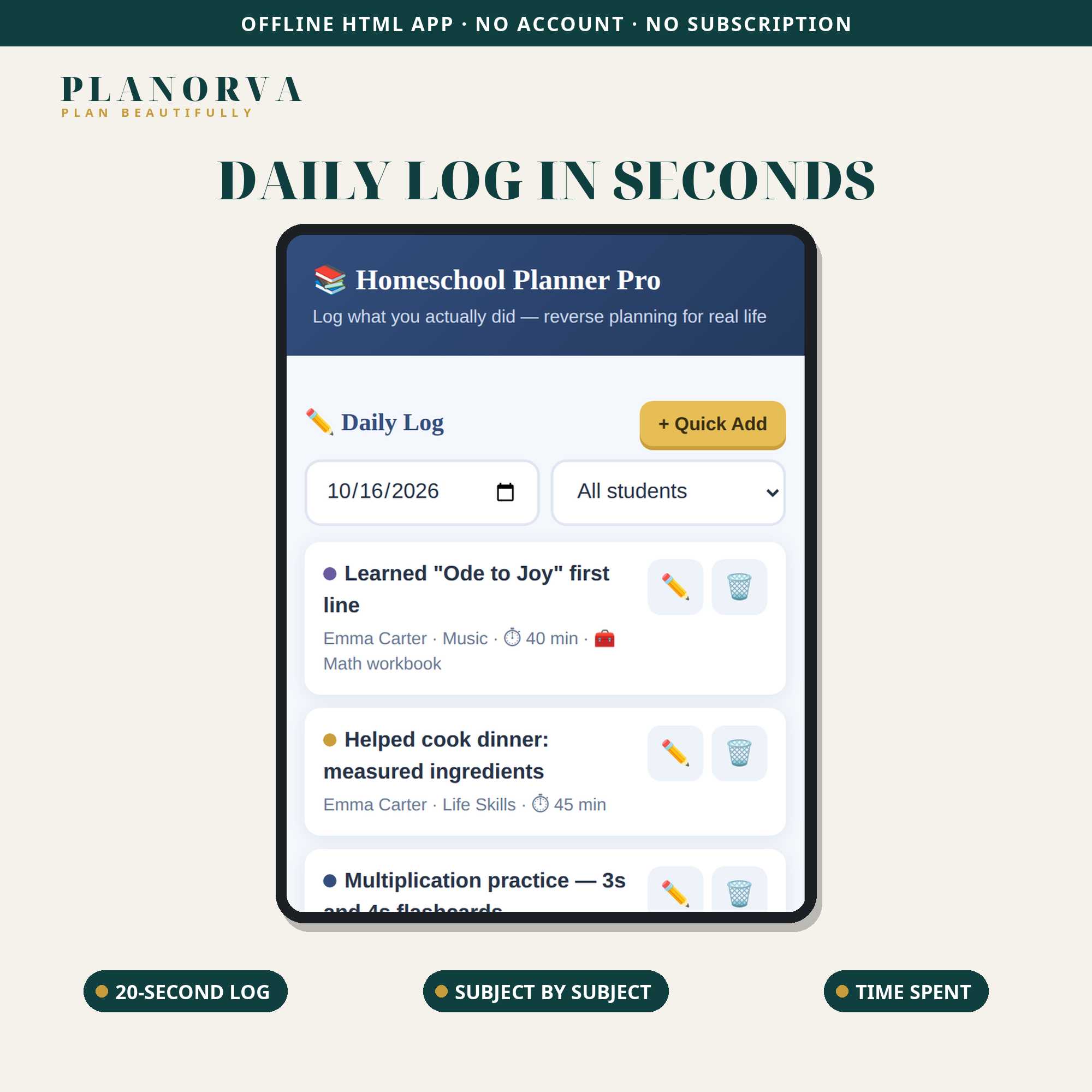 Homeschool Planner & Record Keeper: Daily Log, Attendance and Portfolio in One Offline File - Image 2