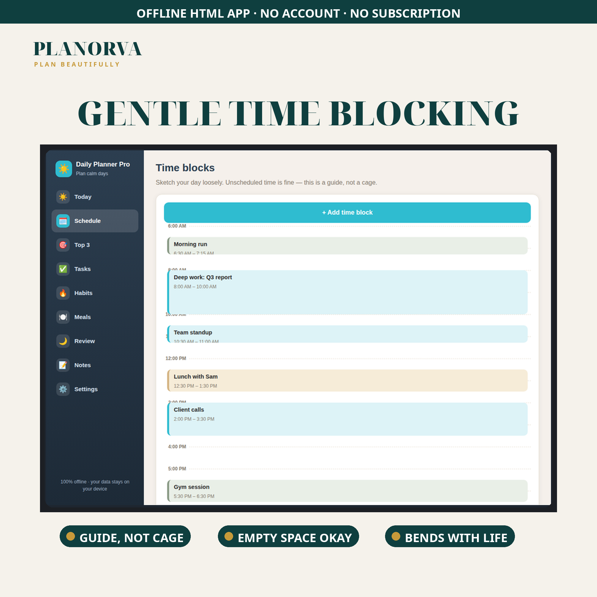 ADHD-Friendly Daily Planner — Top 3 Priorities, Gentle Time Blocking & Habits, Offline - Image 3