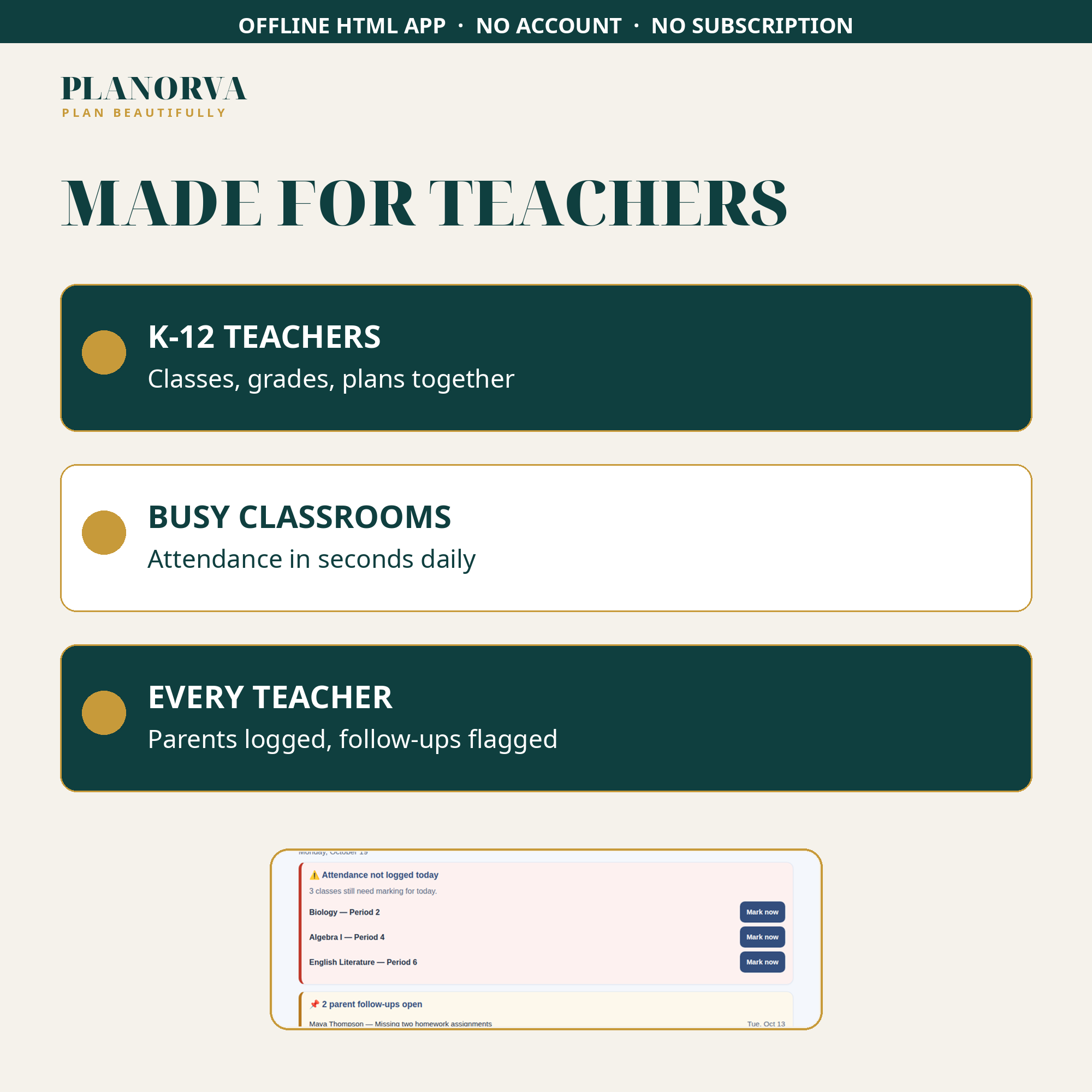 Teacher Planner & Organizer: Gradebook, Lesson Plans, Attendance and Parent Log in One File - Image 5