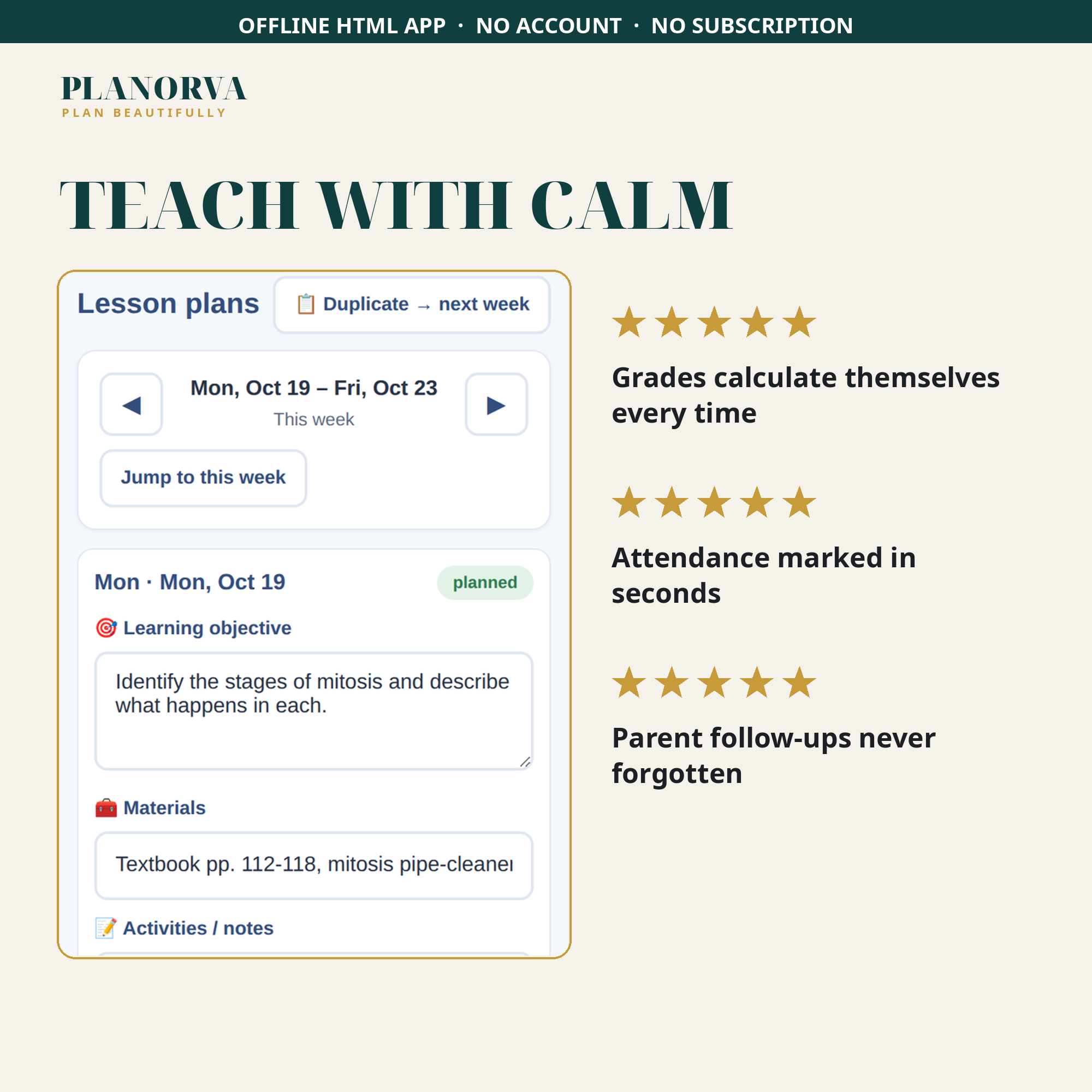 Teacher Planner & Organizer: Gradebook, Lesson Plans, Attendance and Parent Log in One File - Image 6