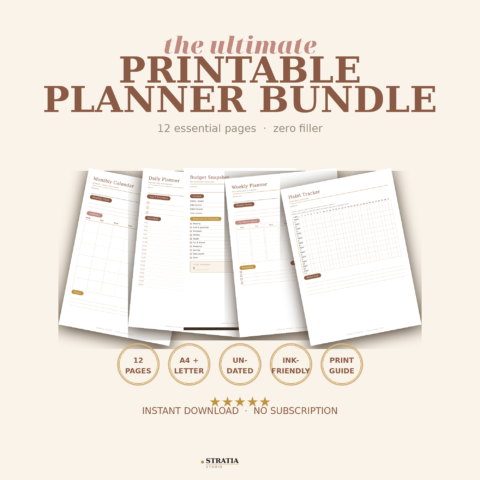 Printable Planner Pages — 12 Undated Essentials: Daily, Weekly, Budget & Habit Sheets