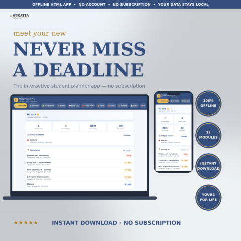 Student Study Planner: Timetable, Assignment Tracker, Exam Countdowns and Focus Timer