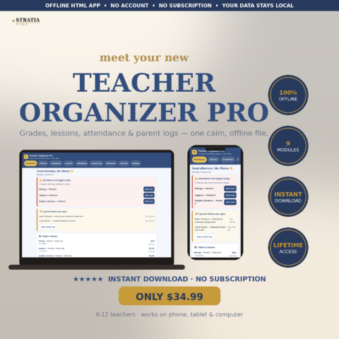 Teacher Planner & Organizer: Gradebook, Lesson Plans, Attendance and Parent Log in One File